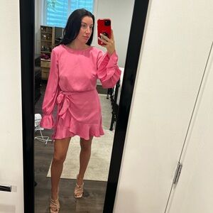 Selfie Leslie Darla Pink Long Sleeve Satin Dress